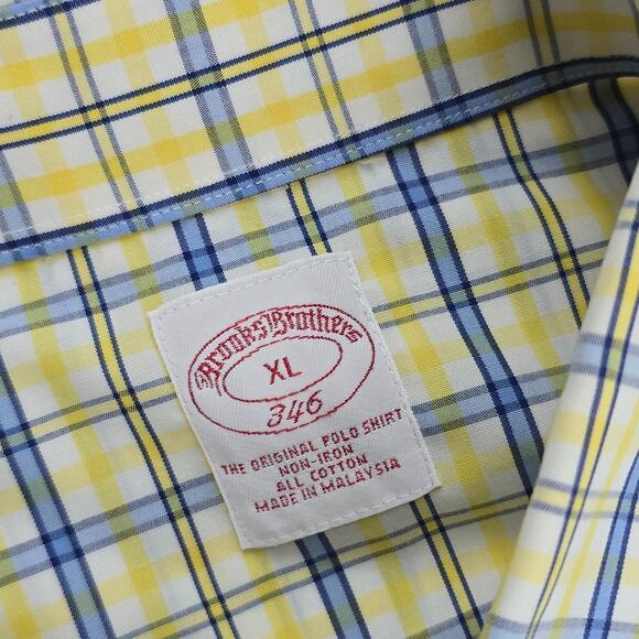 Brooks Brothers short sleeve button down shirt XL mens yellow blue 6570 - Picture 6 of 7